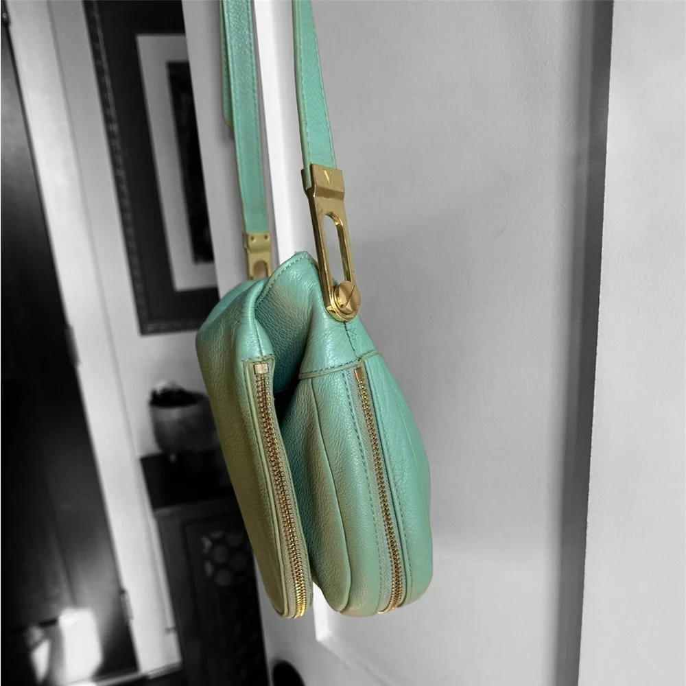 Vince Camuto Crossbody mint leather with zipper accents